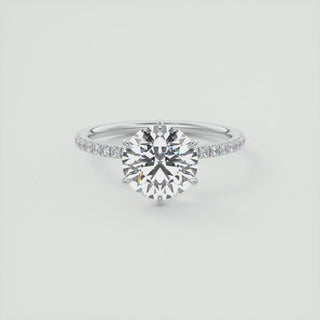 2CT Round Pave Moissanite Diamond Six Prong Engagement Ring