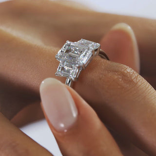 2CT Emerald Cut Three Stone Moissanite Diamond Engagement Ring