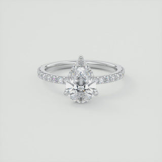 2CT Pear Pave Moissanite Diamond Engagement Ring In 18K White Gold For Her