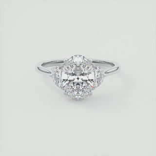 2.0CT Oval Four Prong Moissanite Diamond Three Stone Engagement Ring