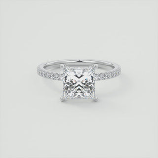 2CT Princess Moissanite Diamond Pave Engagement Ring For Women In 18K White Gold