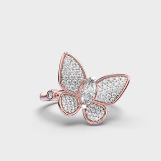 Anillo de diamantes con moissanita y mariposa para mujer en oro