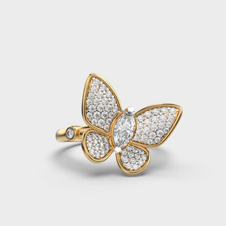 Anillo de diamantes con moissanita y mariposa para mujer en oro