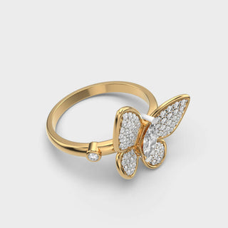 Anillo de diamantes con moissanita y mariposa para mujer en oro