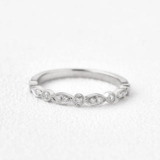 0.22CTW Round Brilliant Cut Bezel Set Unique Vintage Wedding Band