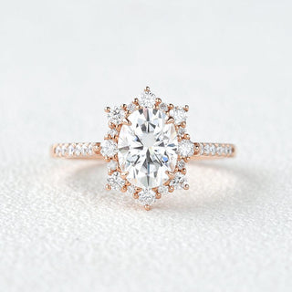 1.33 CT Oval Shaped Moissanite Cluster Halo Engagement Ring