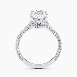 Bague de fiançailles avec diamants sertis pavé et halo caché en forme de poire de 1,50 à 3,50 ct