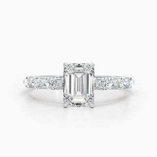 Bague de fiançailles avec diamants taille émeraude pavés de 1,71 à 3,50 ct