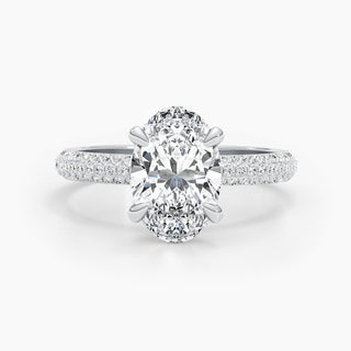 Bague de fiançailles avec diamants ovales pavés E-VS de 2,81 ct