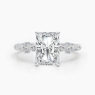 Anillo de compromiso con diamantes radiantes G-VS de 2,0 CT a 4,0 CT con engaste delicado