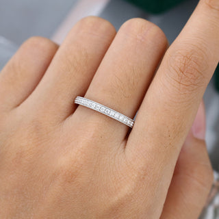 0.17 CT Round Moissanite Milgrain Half Eternity Wedding Band