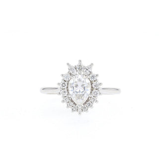 1.25ct Pear Halo Cluster Diamond Moissanite Engagement Ring - ELITE CARAT