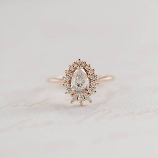 1.25ct Pear Halo Cluster Diamond Moissanite Engagement Ring - ELITE CARAT