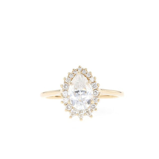 1.25ct Pear Halo Cluster Diamond Moissanite Engagement Ring - ELITE CARAT