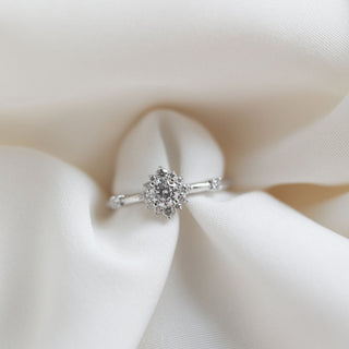 0.50CT Round Halo Moissanite Pave Diamond Engagement Ring