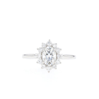 1.33ct Cathedral Set Oval Halo Moissanite Diamond Engagement Ring