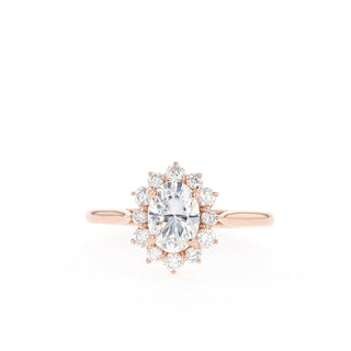 Bague de fiançailles avec diamants Moissanite ovale halo sertis cathédrale de 1,33 ct 