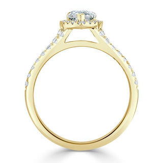 Bague de fiançailles à tige fendue avec halo en moissanite en forme de poire de 0,75 ct