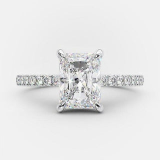 3.51 CT Radiant Cut Solitaire & Hidden Halo Setting Moissanite Engagement Ring