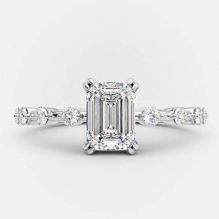 1.0ct Emerald Cut Moissanite Pave Engagement Ring - ELITE CARAT