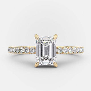 1.25ct Emerald Cut Moissanite Diamond Hidden Halo Engagement Ring - ELITE CARAT