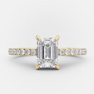 1.0 - 2.50 CT Emerald Cut Hidden Halo Moissanite Engagement Ring