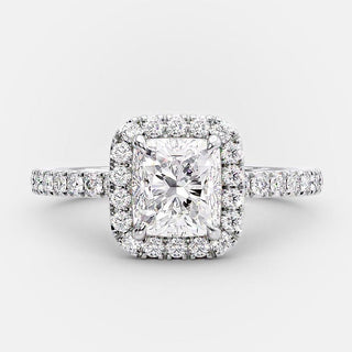 1.0ct Radiant Cut Diamond Halo 14k White Gold Engagement Ring - ELITE CARAT