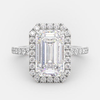 3.18 CT Emerald Cut Halo Style Moissanite Engagement Ring