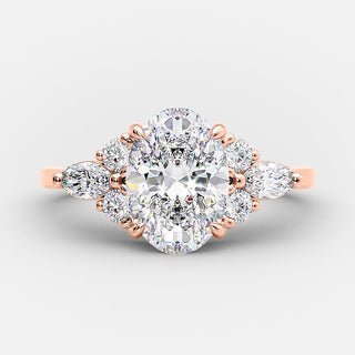 2.1 CT Oval Shaped Moissanite Cluster Engagement Ring