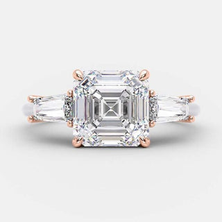 2.03 CT Asscher Shaped Moissanite Three Stones Engagement Ring