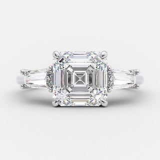 2.03 CT Asscher Shaped Moissanite Three Stones Engagement Ring