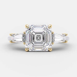 2.03 CT Asscher Shaped Moissanite Three Stones Engagement Ring