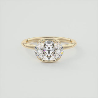 Bague de fiançailles East West en demi-lunette avec moissanite ovale de 2,0 ct