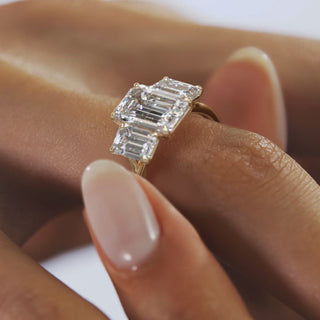 2.15 CT 3 Stone Emerald Cut Diamond Moissanite Engagement Ring - ELITE CARAT