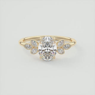 2CT Oval Moissanite Diamond Cluster Engagement Ring In 14K Yellow Gold