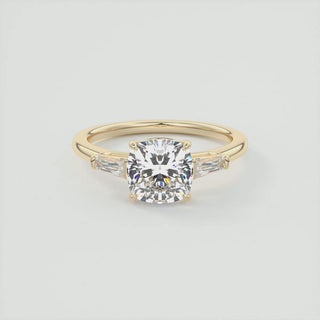 2.15CT 3 Stone Cushion Cut Diamond Moissanite Engagement Ring - ELITE CARAT