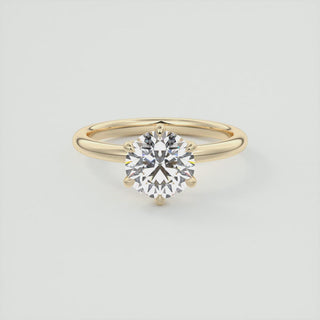 2CT Round Lotus Prong Moissanite Diamond Solitaire Engagement Ring In 14K Yellow Gold