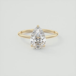 2CT Pear Three Prong Moissanite Diamond Solitaire Engagement Ring In 18K Yellow Gold