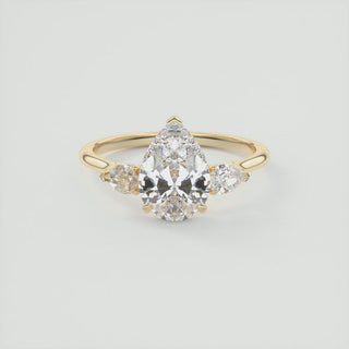 1.80CT 3 Stone Pear Cut Diamond Moissanite Engagement Ring - ELITE CARAT