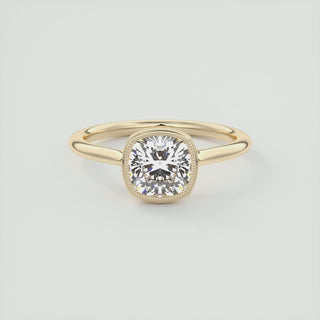 2CT Bezel Set Cushion Moissanite Diamond Solitaire Engagement Ring In 18K Solid Gold