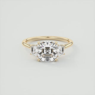 Bague de fiançailles à trois pierres en moissanite Asscher 2 carats avec sertissage cathédrale de diamants