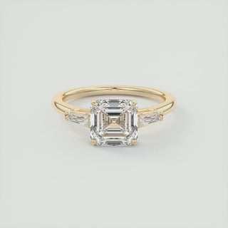 Bague de fiançailles solitaire en diamant et moissanite Asscher à trois pierres 2 carats