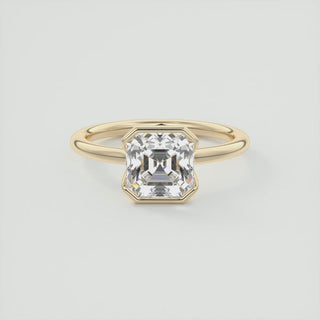 2CT Asscher Cut Diamond Moissanite Bezel Solitaire Engagement Ring - ELITE CARAT