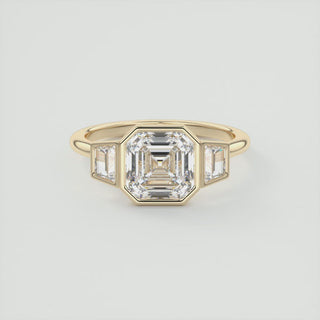 2.90CT 3 Stone Asscher Cut Moissanite Bezel Engagement Ring