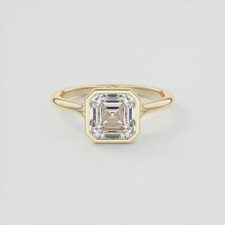 Anillo de compromiso con solitario de diamantes Asscher Moissanite con engaste de bisel de 2,0 quilates