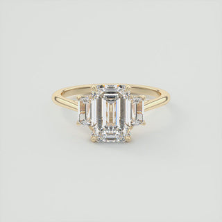 2.15CT 3 Stone Emerald Cut Moissanite Bezel Engagement Ring - ELITE CARAT