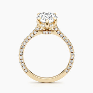 Bague de fiançailles avec diamants sertis pavé et halo caché en forme de poire de 1,50 à 3,50 ct