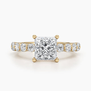 Anillo de compromiso con diamantes de talla princesa F-VS de 1,5 ct con engaste pavé