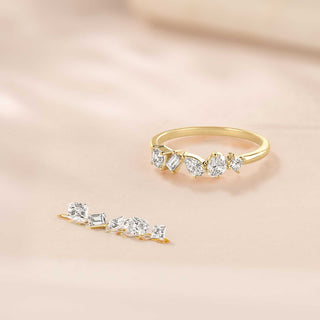 Alliance de mariage multi-pierres en moissanite de 0,24 ct en forme de baguette, de princesse, d'ovale et de poire