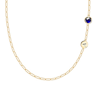 Collier avec diamant et saphir rond de 0,90 ct et pierre de naissance de septembre